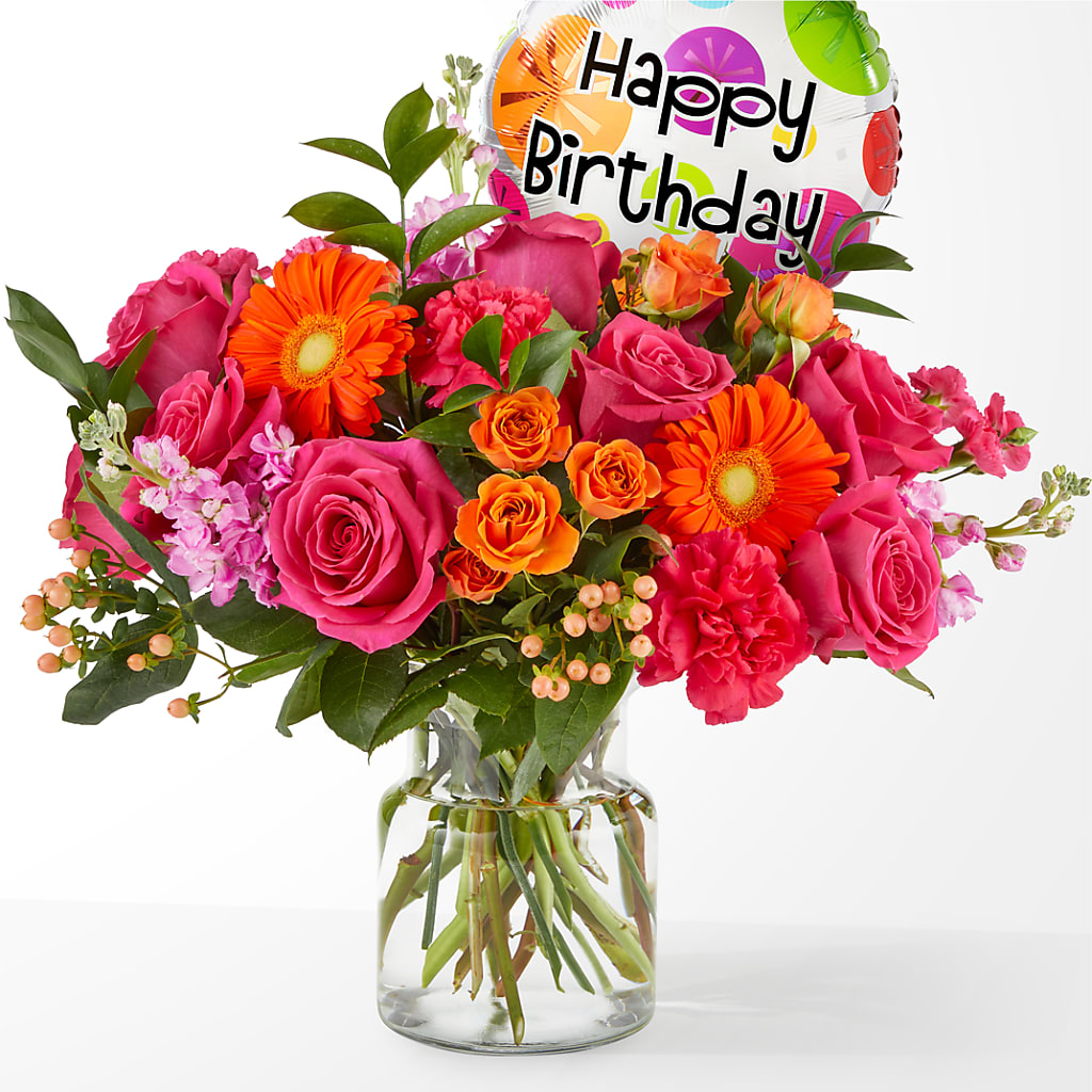 Fiesta Bouquet with Birthday Balloon – Flowers In The 419, Toledo OH