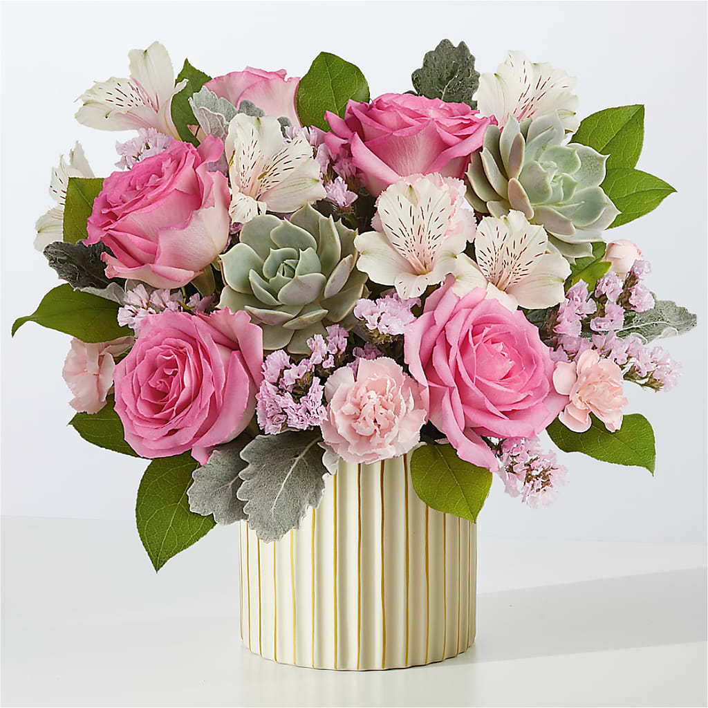 Dusty Rose Bouquet with Ivory Vase – Flowers In The 419, Toledo OH