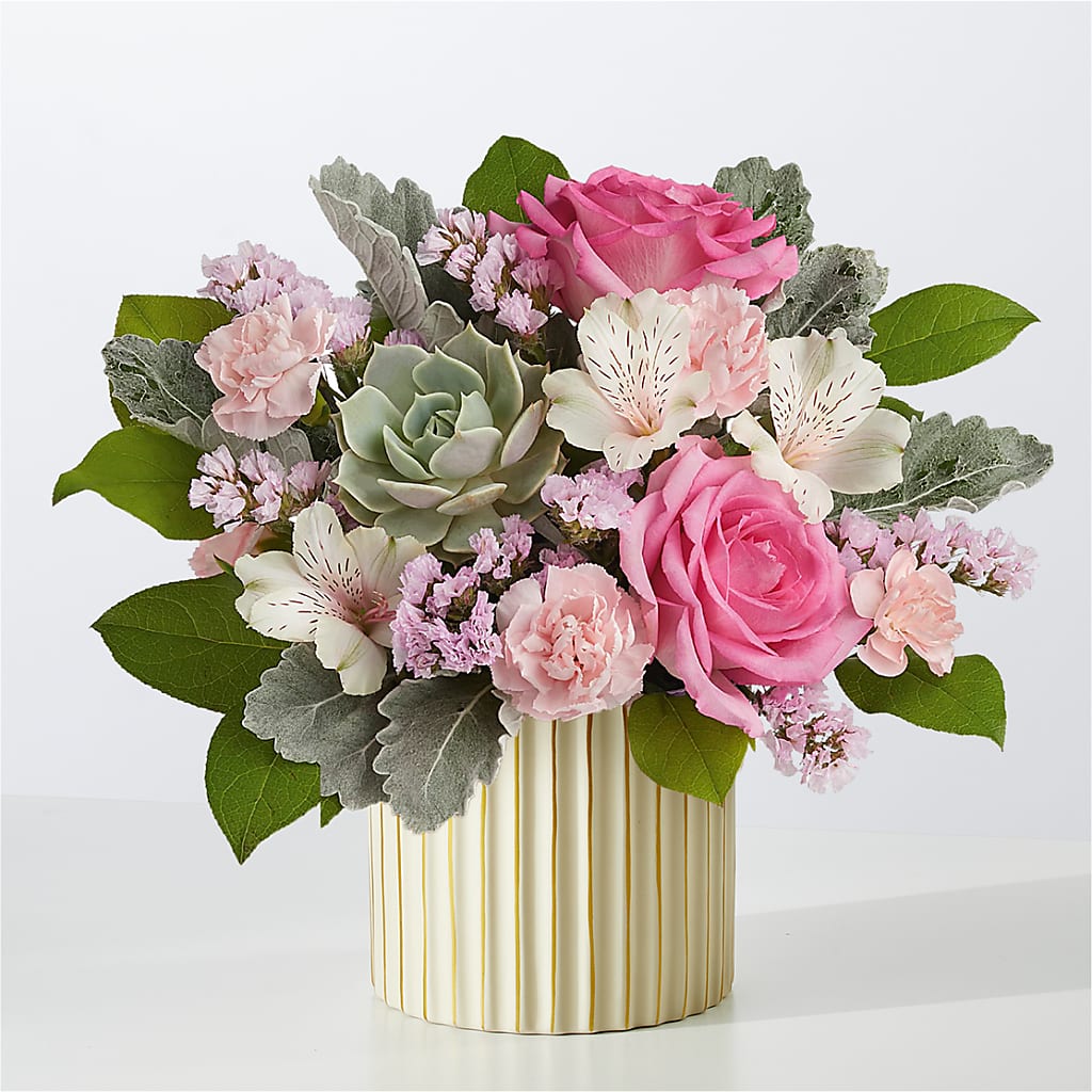 Dusty Rose Bouquet with Ivory Vase – Flowers In The 419, Toledo OH