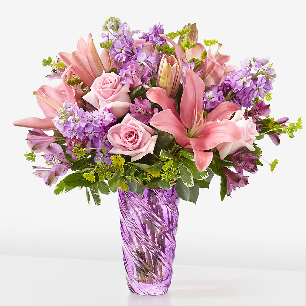 Precious Petals Bouquet with Luxe Swirl Vase – Flowers In The 419, Toledo OH