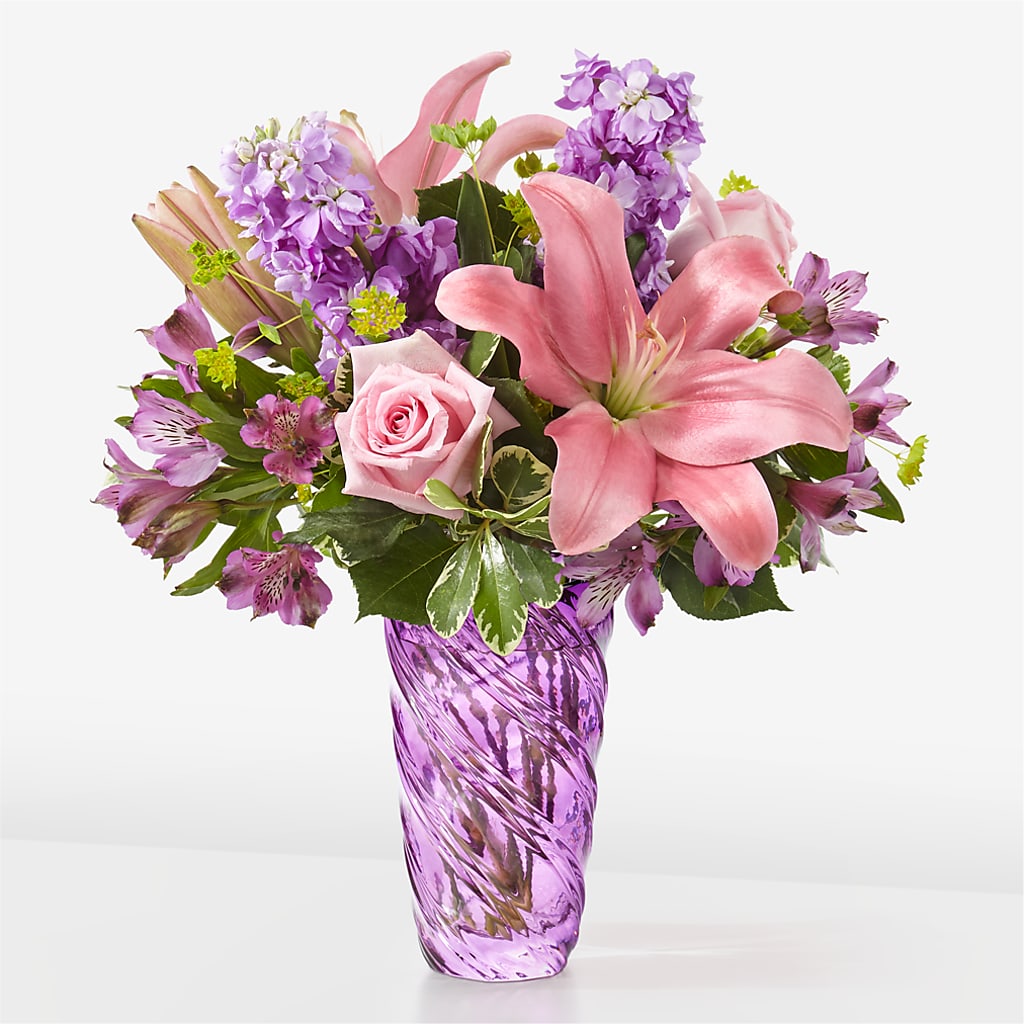 Precious Petals Bouquet with Luxe Swirl Vase – Flowers In The 419, Toledo OH